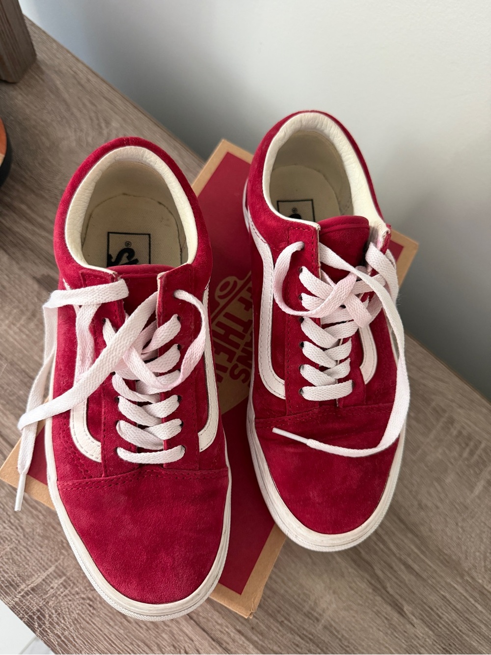 Vans Red and White Old Skool Suede Sneakers